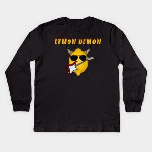 Yellow Lemon Demon - Cool and Quirky Illustration of Lemon with Glasses and Guitar - Perfect for Music and Fruit Lovers Kids Long Sleeve T-Shirt